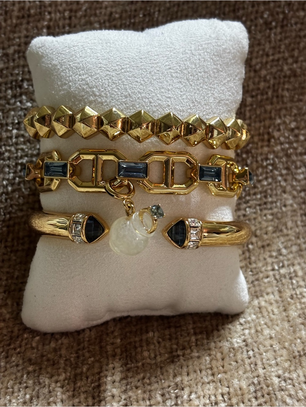 Gold-Tone Bracelets with Fizzed Ring Charm & Blue Stone Accents